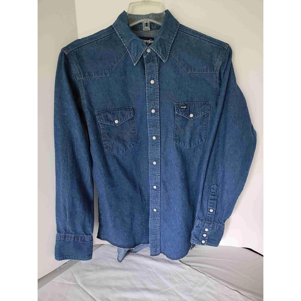 Wrangler Men’s Western Pearl Snap Denim Shirt Blue Long Sleeve 16.5 x 35